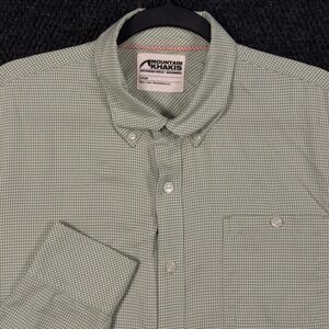 Mountain Khakis Passport Hiking Shirt Mens L Green Gingham Hidden Pocket